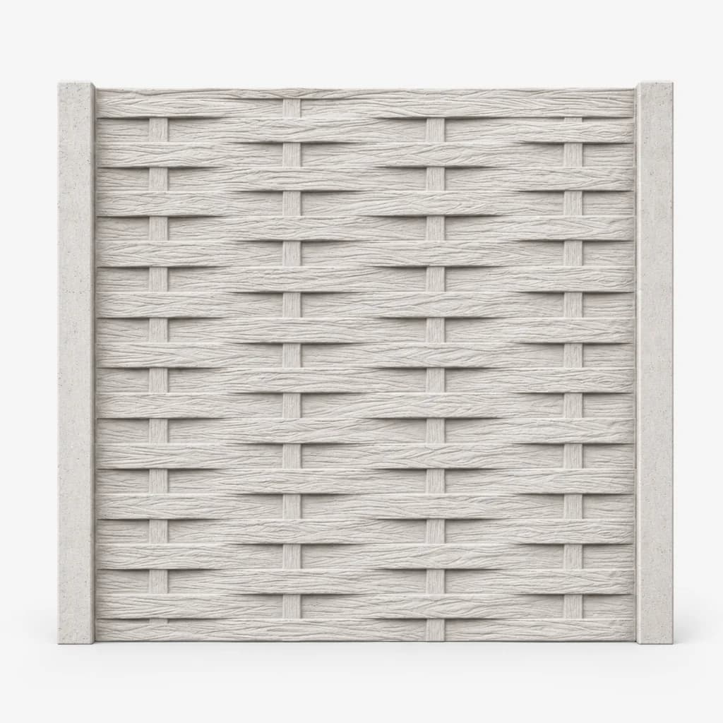 Betonzaun-Muster M3 doppelseitig: hellgraues Feld mit waagerecht verflochtener Struktur zwischen Pfosten.